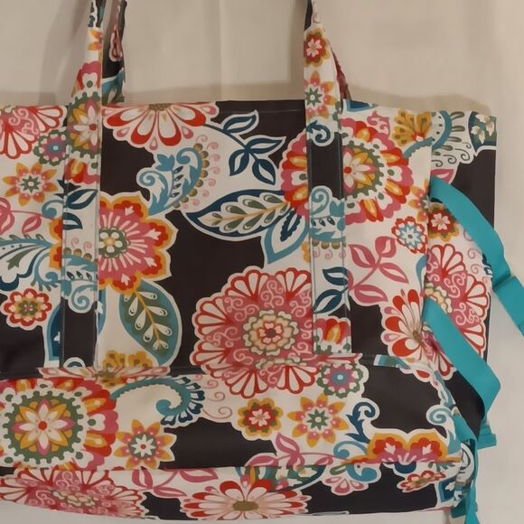 Waverly Fabric Multi Color Floral Waterproof Beach Tote Bag 14x18 - Picture 5 of 7